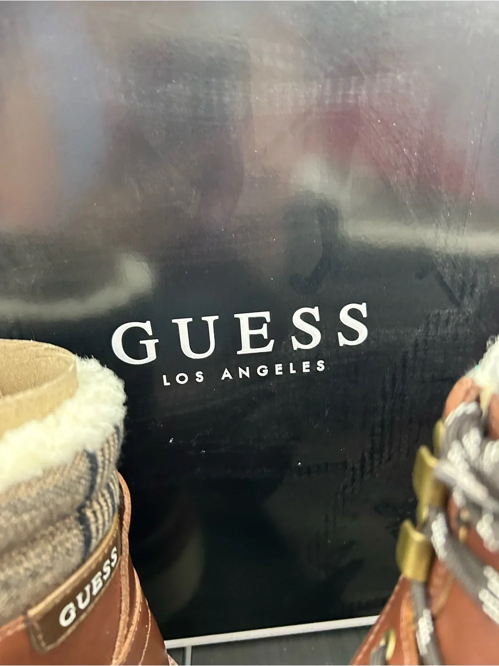 GUESS Men's Brown Leather Lace-Up Plaid Collar Boots